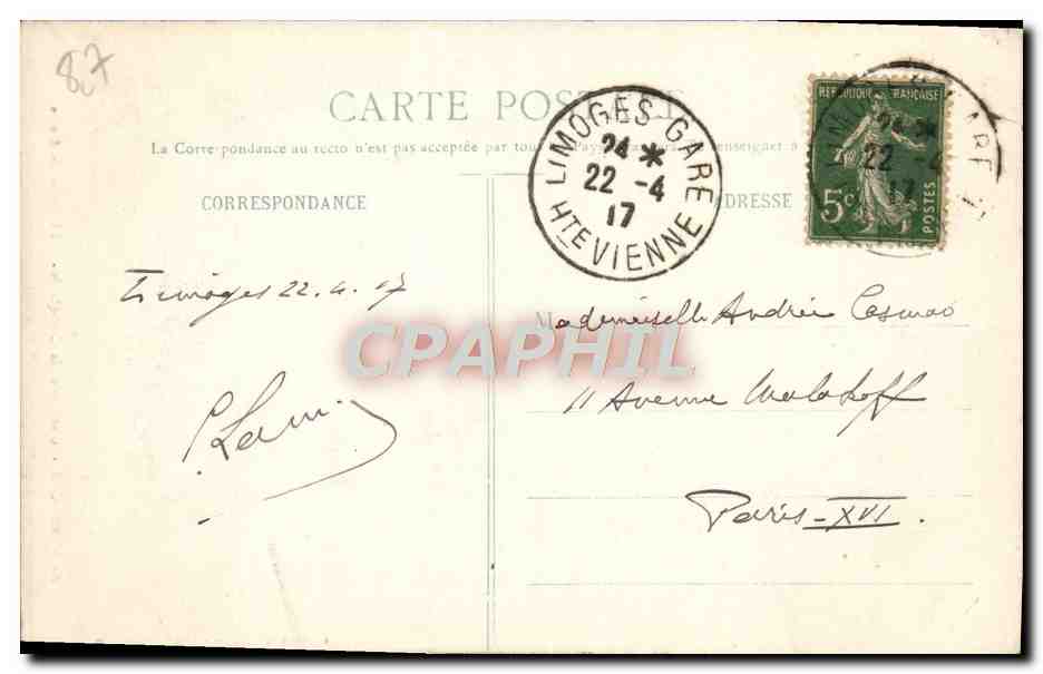 Limoges — Intérieur de la Cathédrale — Nef latérale de droite — Éditeur non identifié, n° 80 — Rückseite