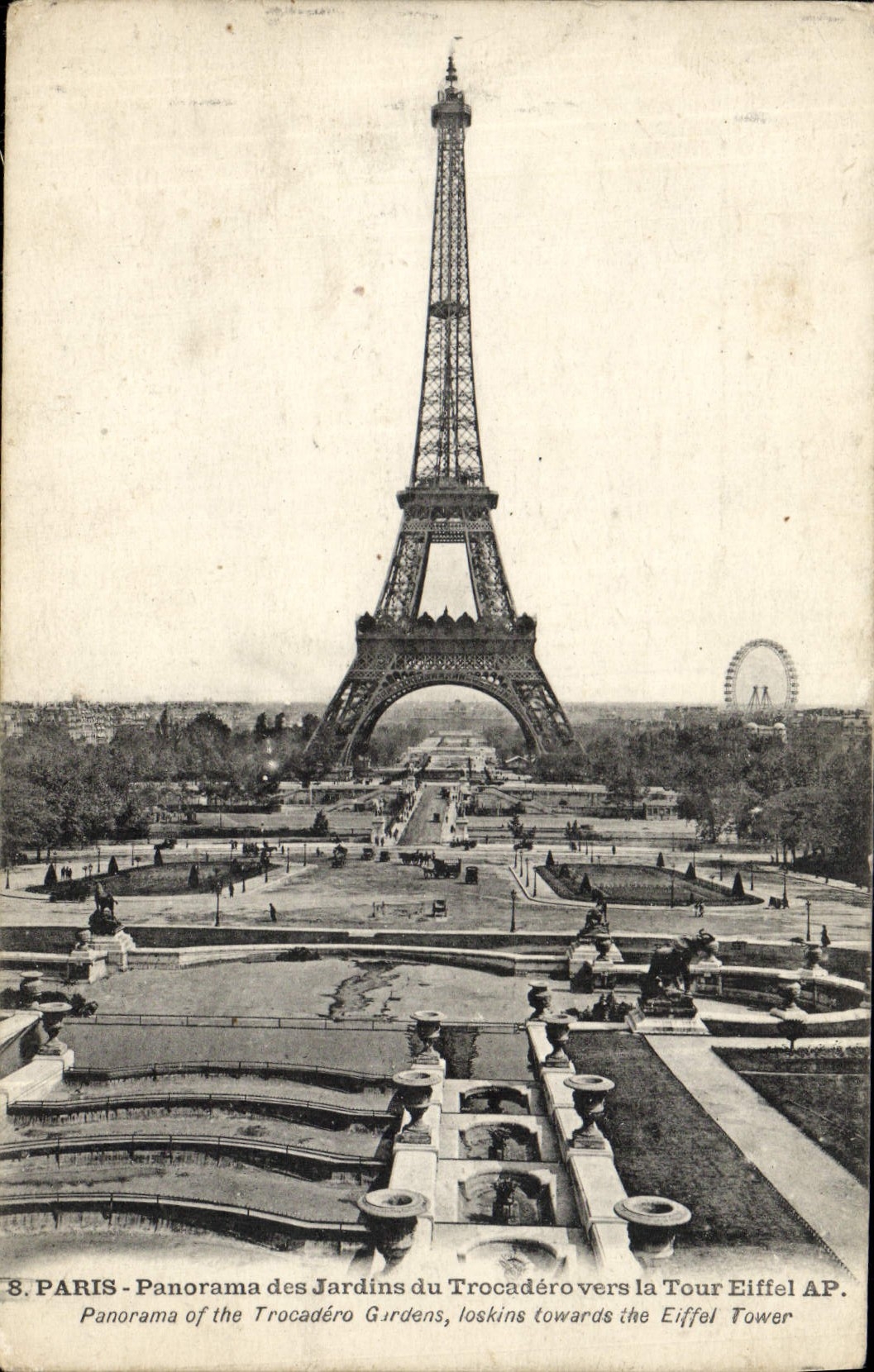 Paris - Panorama des Jardins du Trocadéro vers la Tour Eiffel AP. - Éditeur AP, n°8