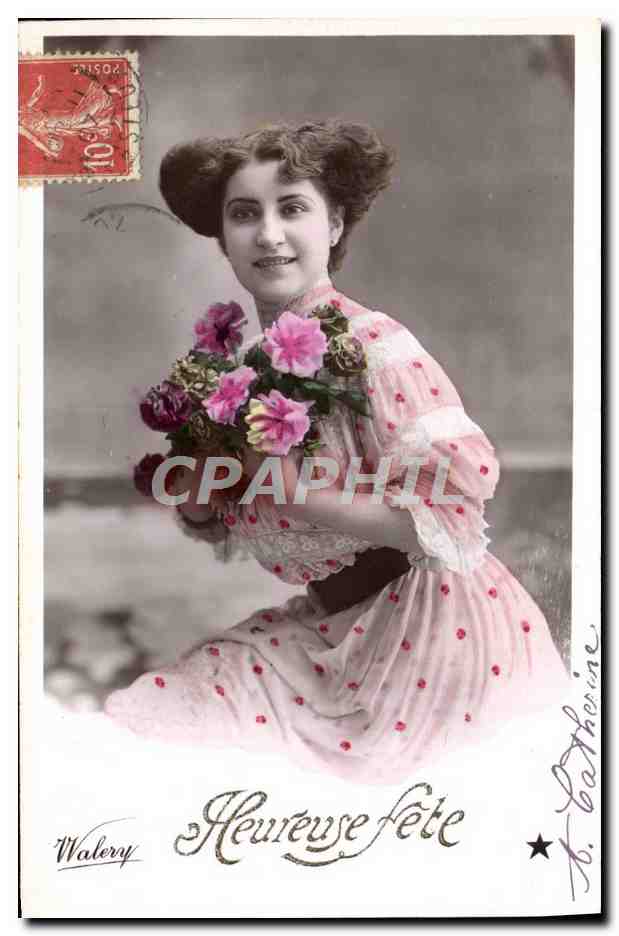 CPA Fantaisie Femme Heureuse Fete