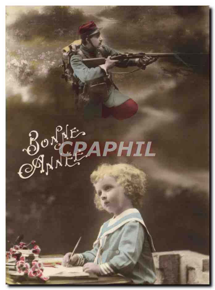 CPA Fantaisie Bonne Annee Enfant Soldat Militaria 