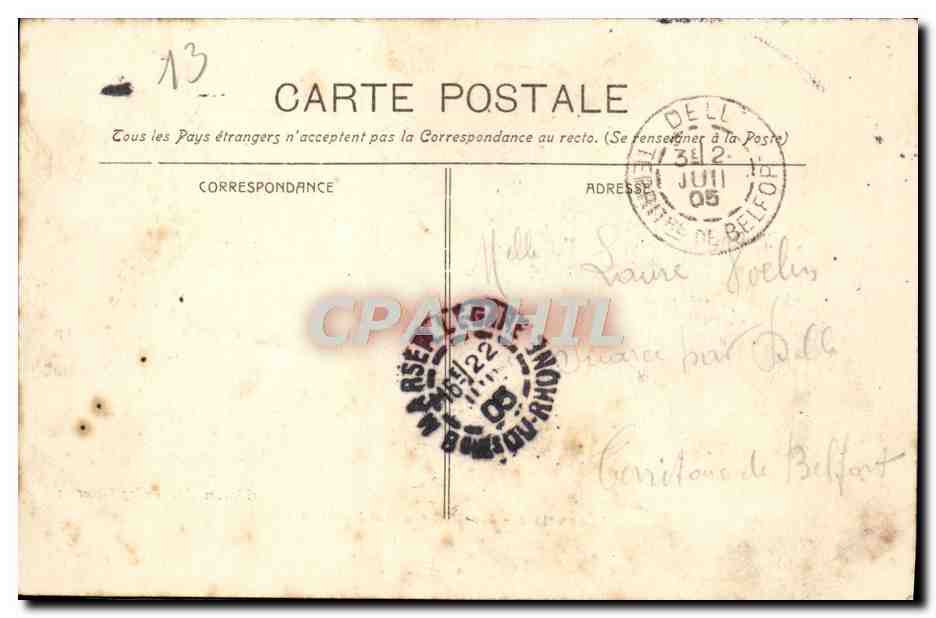 CPA Marseille Le Palais de Justice — Rückseite