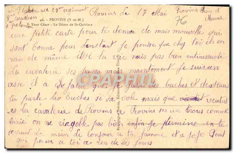 CPA Provins Tour Cesar Le dome de St Quiriace — Verso