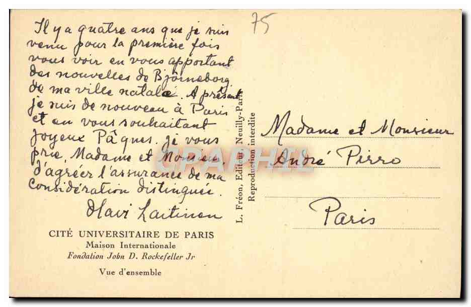 CPA Cite universitaire de Paris Maison internationale John D Rockfeller Jr Vue d'ensemble — Rückseite