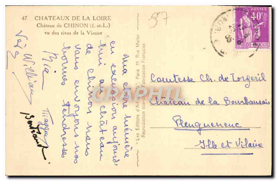 CPA Chateaux De La Loire Chateau de Chinon Vu des rives de la Vienne — Rückseite