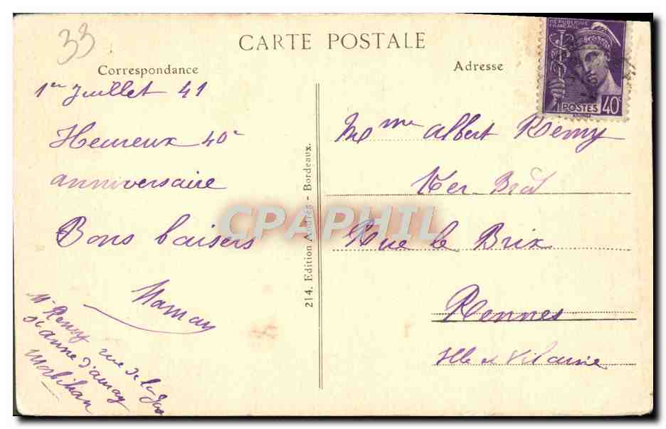 CPA Bordeaux La Porte Caillau — Rückseite