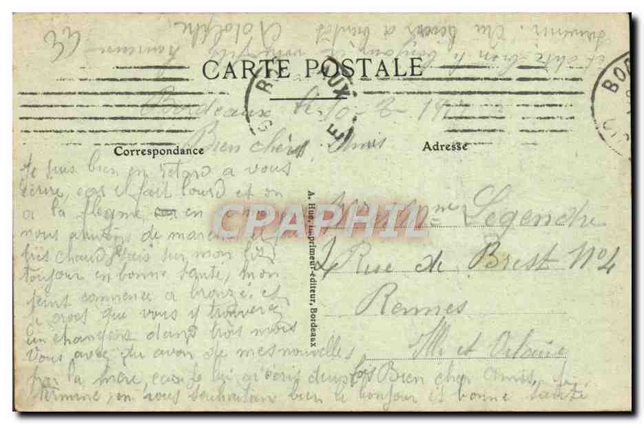 CPA Bordeaux Fontaine du Monument des Girondins — Verso