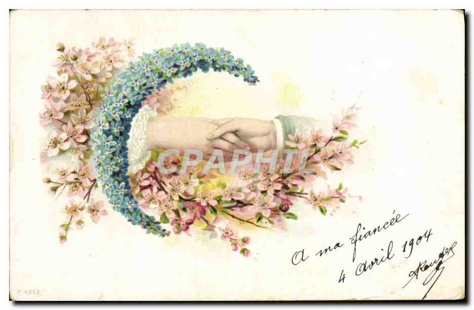 CPA Fantaisie A ma Fiancee Fleurs Main Lune