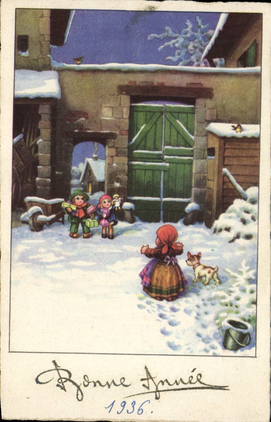 CPA Fantaisie Bonne Annee Enfants Chien 