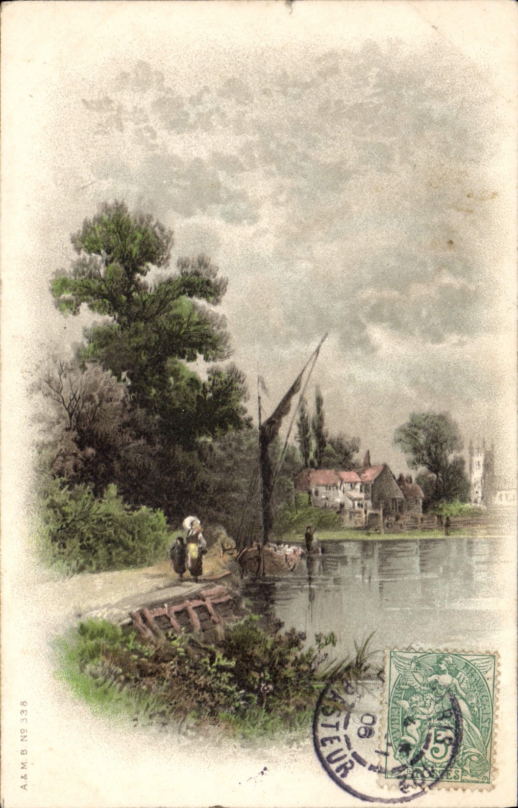 CPA Fantaisie Bateau Village au bord de l'eau