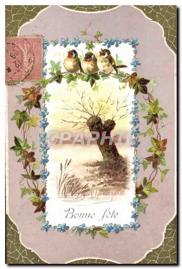 CPA Fantaisie Fleurs oiseaux