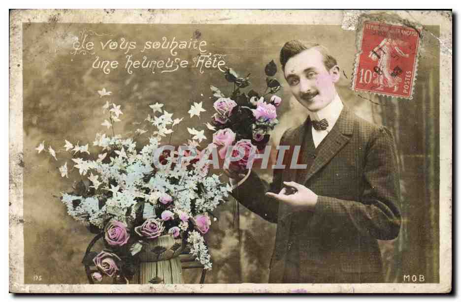 CPA Fantaisie Homme Fleurs