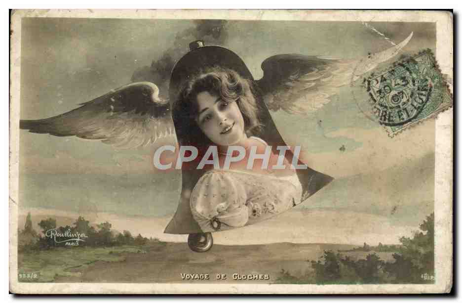 CPA Fantaisie Femme Aile Cloche 