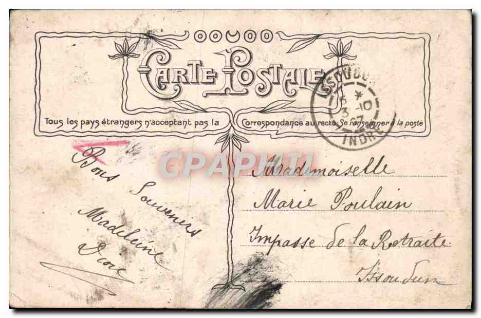 Tarjeta postal antigua Fantasía Mujer Que el pensamiento te acerque — Reverso