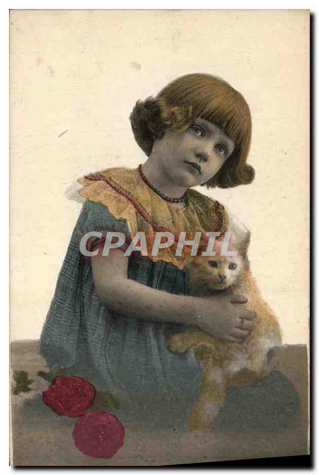 CPA Fantaisie Enfant Chat Fille