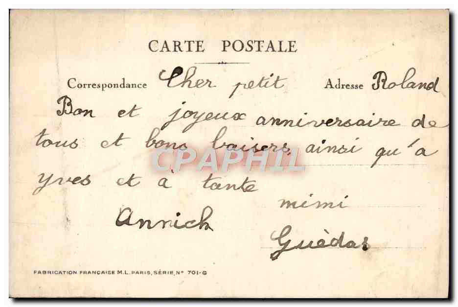 CPA Fantaisie Enfant Chat Fille — Rückseite