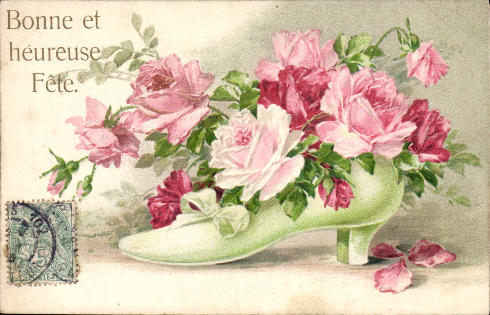 CPA Fantaisie Fleurs Souliers