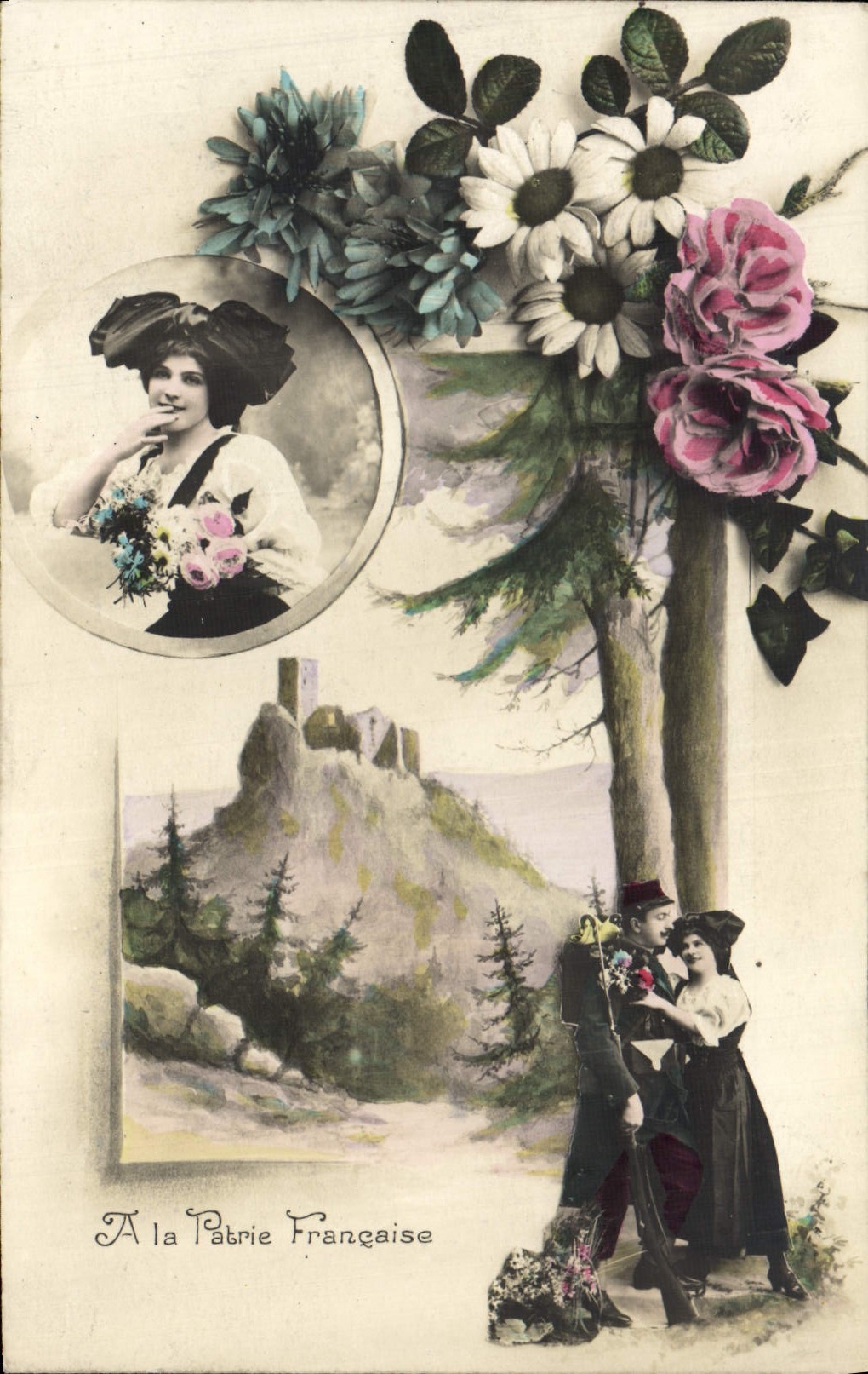 CPA Fantaisie Femme Alsace Alsacienne Soldat Militaria