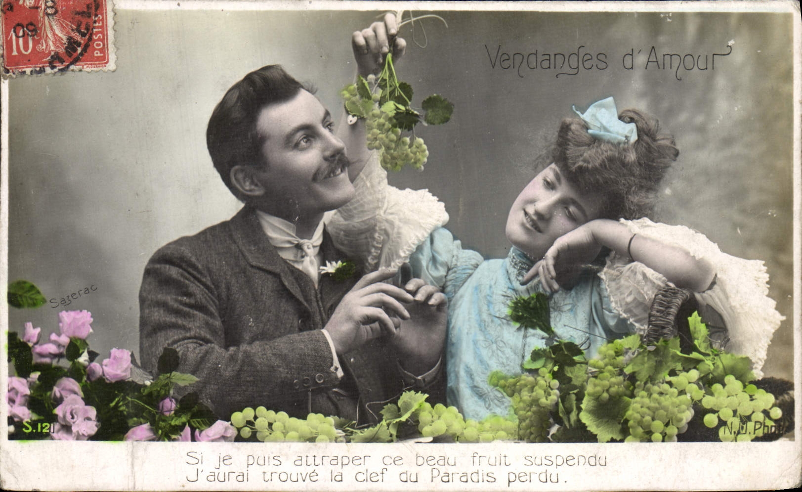 CPA Fantaisie Femme Vendanges d'amour Vigne Vin