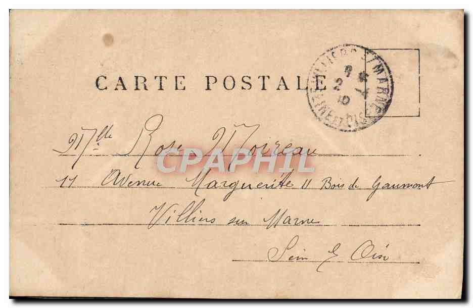 Femme en robe bleue parmi des roses — M.F. Paris — éditeur M.F. Paris, n° de série non visible — Verso