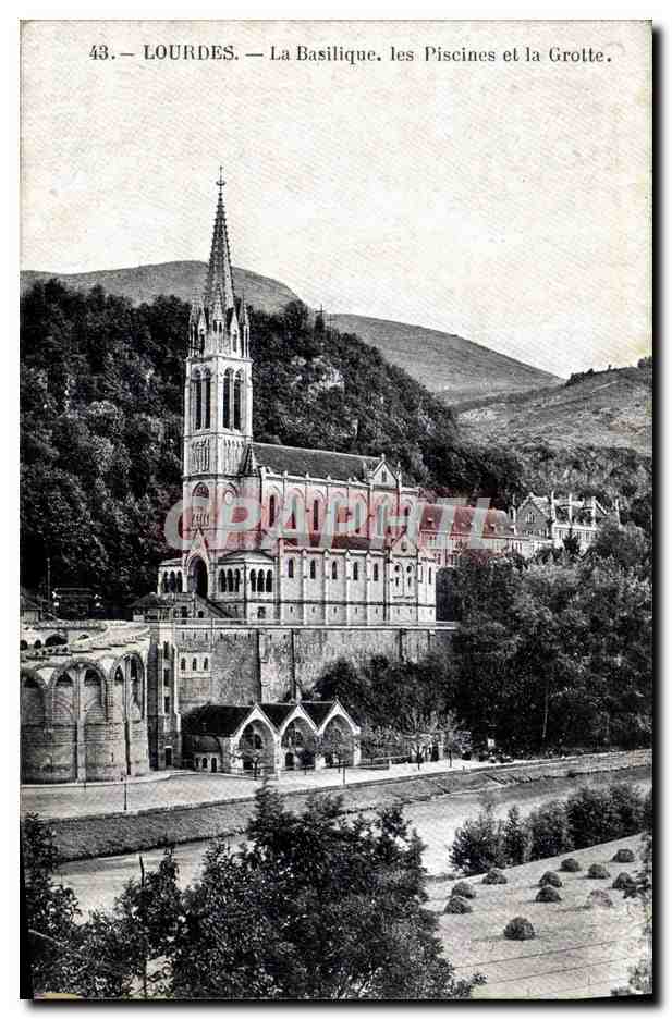 CPA Lourdes La Basilique Les Piscines Et La Grotte