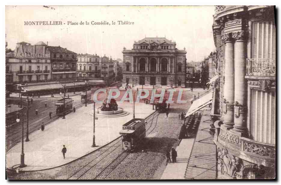 CPA Montpellier Place De La Comedie Le Theatre Tramway