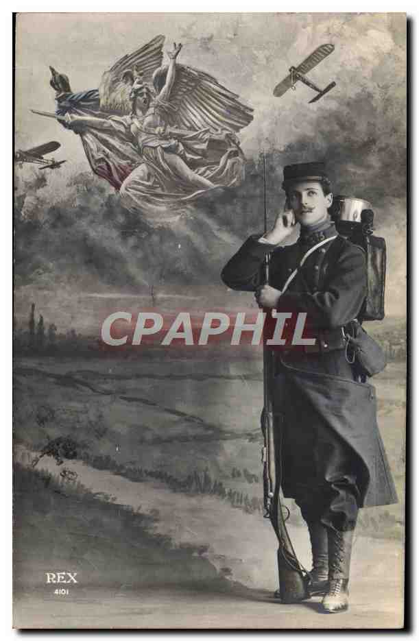 CPA Fantaisie Soldat Militaria Avion Marianne