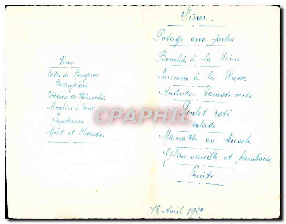 Menu Femmes Folklore — Rückseite