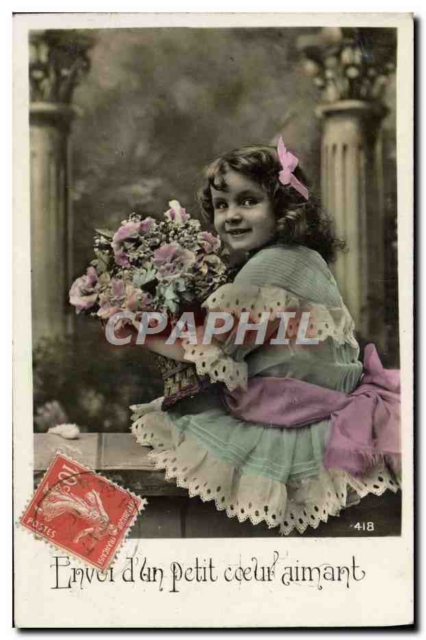 CPA Fantaisie Enfant Fille Fleurs