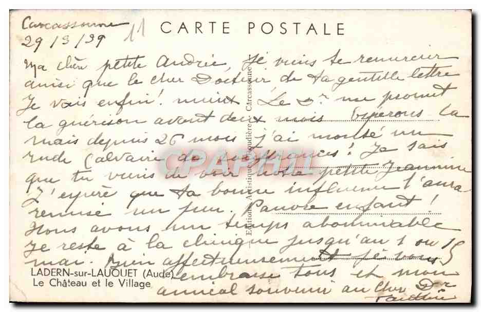 CPA Ladern Sur Lauquet Le chateau et le village — Rückseite