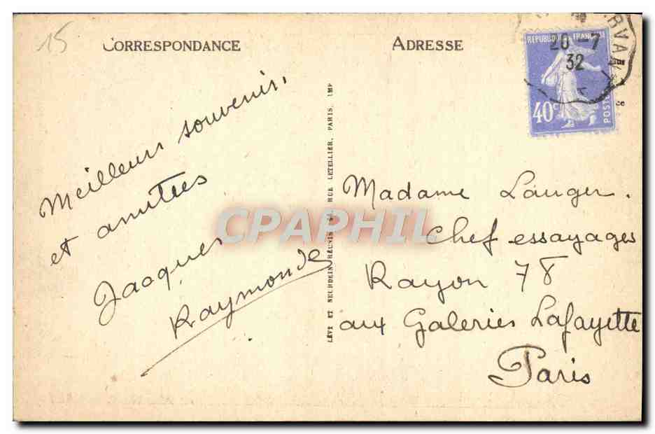CPA Le Lioran Chemin Des Gorges De I'Alagnon — Rückseite