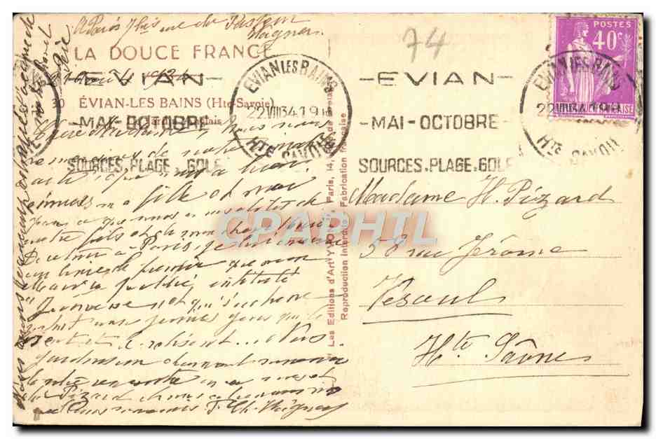 CPA Evian Les Bains Le jardin anglais  — Verso