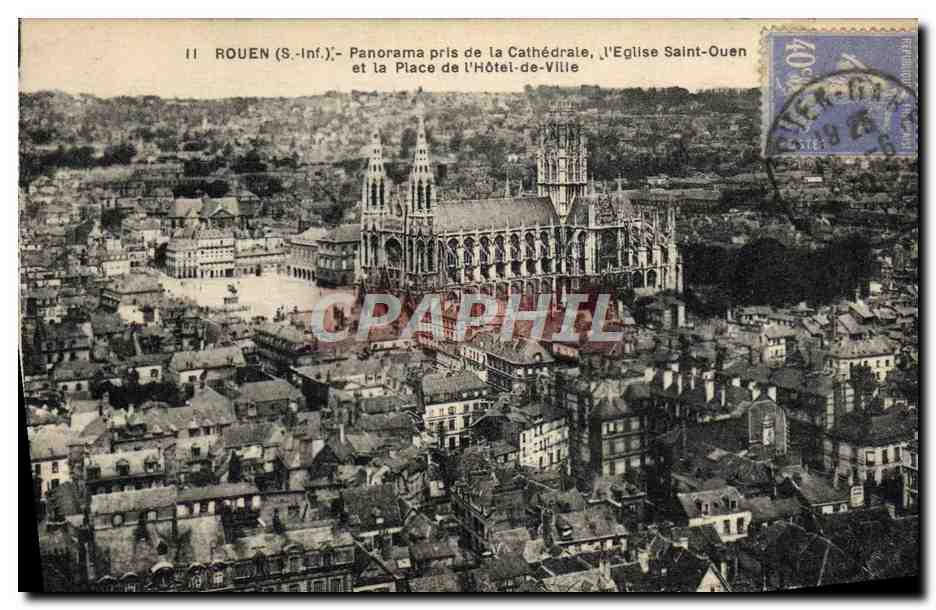 CPA Rouen Panorama Pris De La Cathedrale L'eglise Saint Ouen et la place de l'hotel de ville