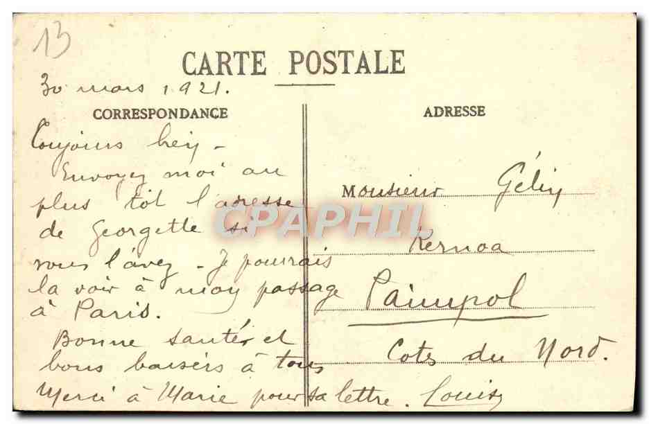 CPA Marseille Le Palais Longchamps — Rückseite