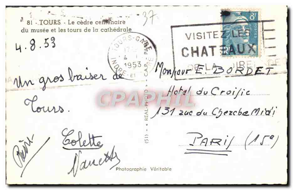 CPM Tours Le cedre centenaire du musee et les tours de la cathedrale — Rückseite