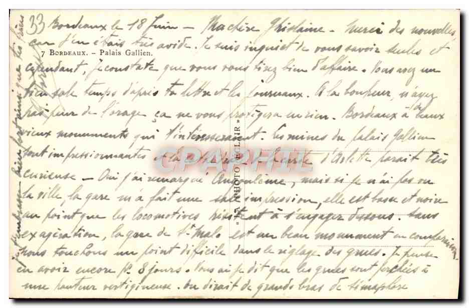 CPA Bordeaux Palais Gallien  — Verso