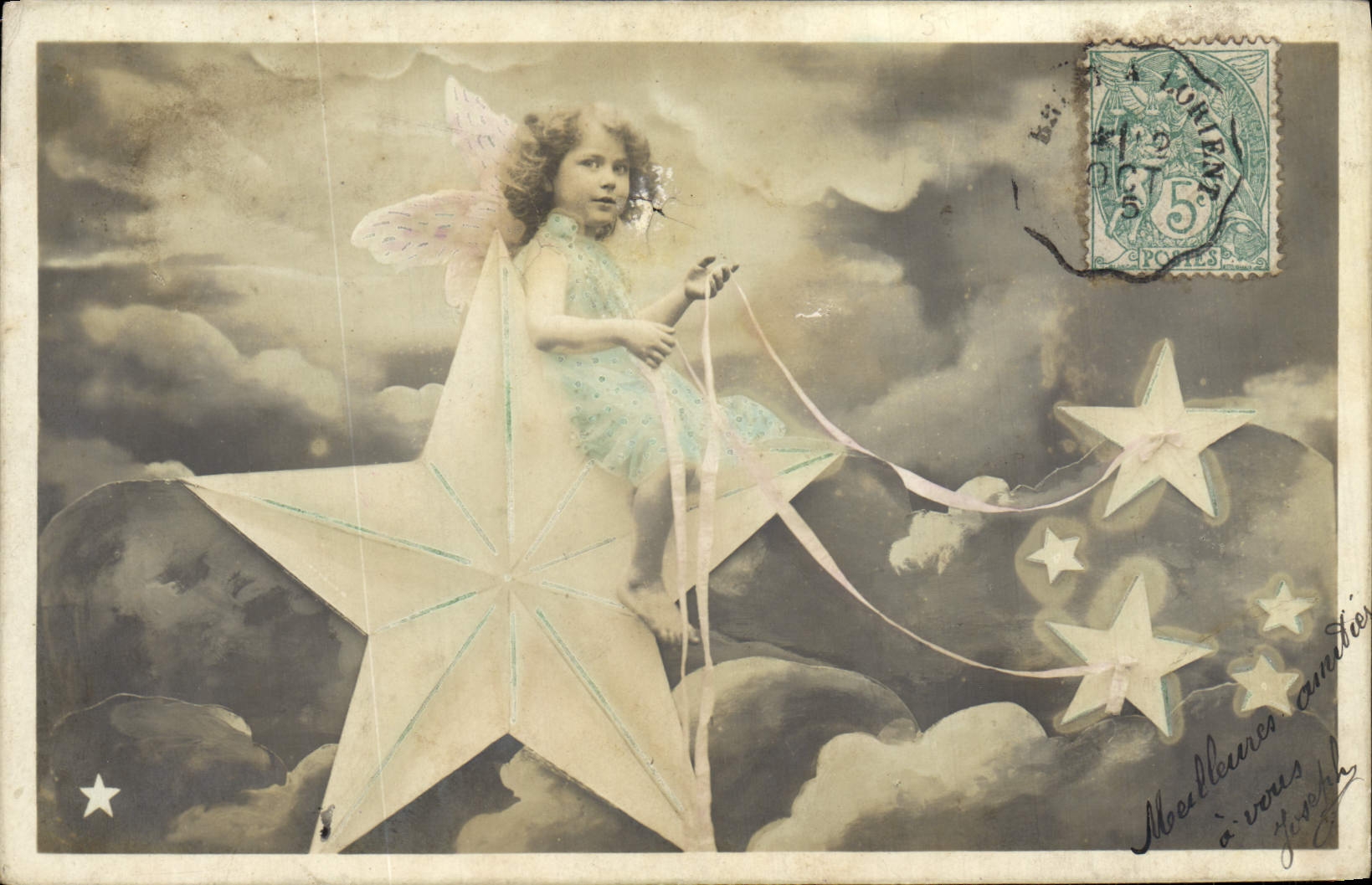 CPA Fantaisie Enfant Ange Etoiles