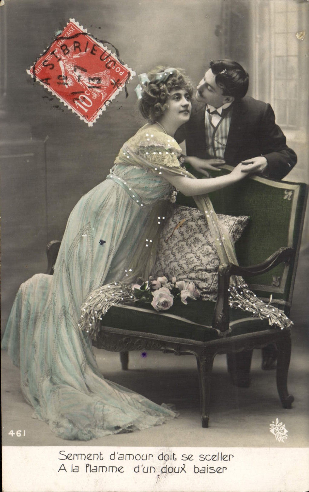 Couple amoureux — Serment d'amour doit se sceller à la flamme d'un doux baiser — Éditeur : S. BRIEU, n° 461