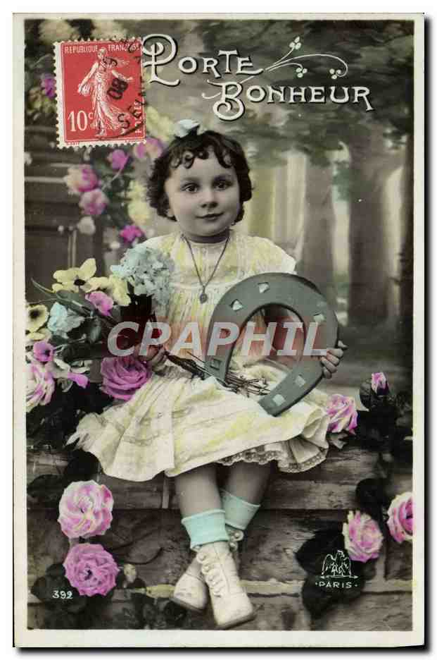 CPA Fantaisie Enfant Porte Bonheur Fer a cheval