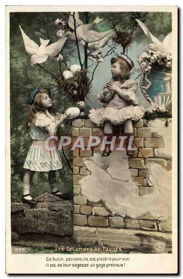 CPA Fantaisie Enfants Les Colombes de Paques 