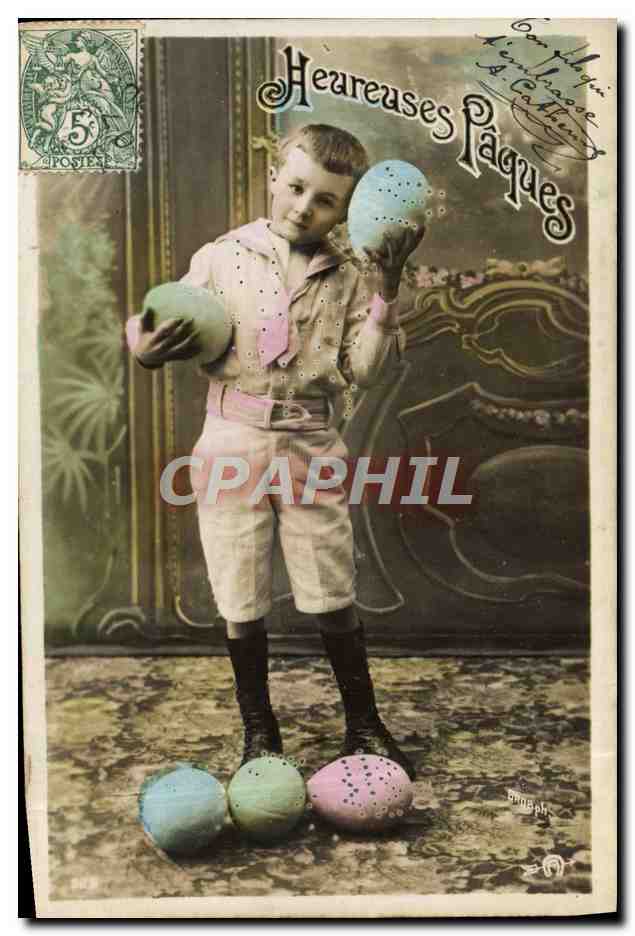 CPA Fantaisie Enfant Heureuses Paques
