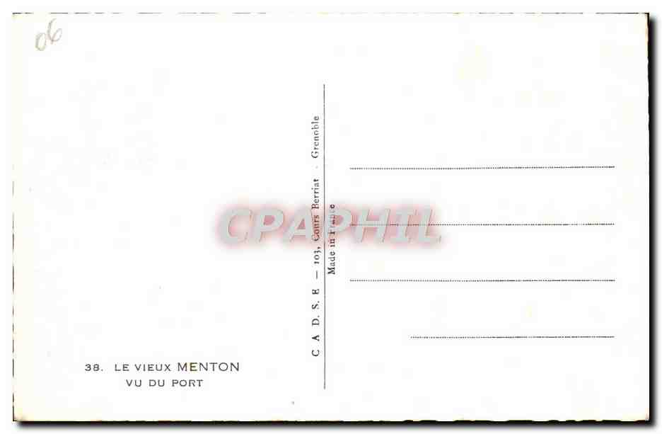 CPA Le Vieux Menton Vu du Port  — Rückseite