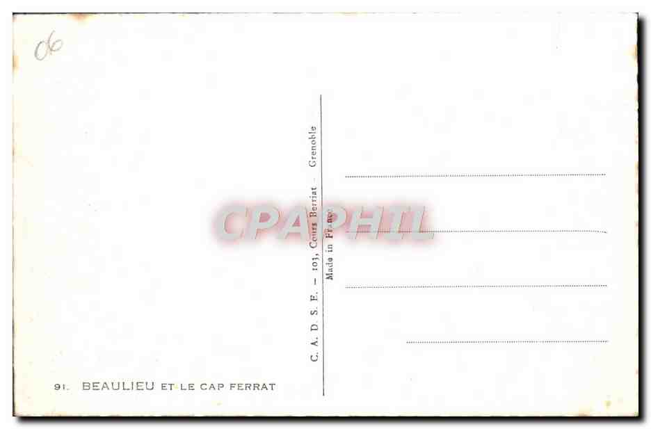 CPA Beaulieu et le cap Ferrat  — Verso