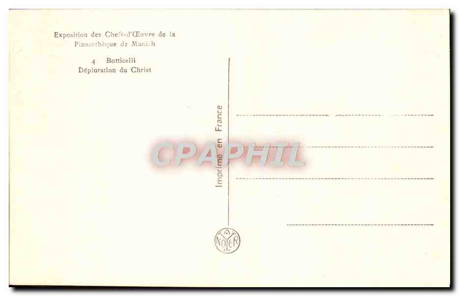 Délivraison du Christ — Exposition des Chefs-d'Œuvre de la Pinacothèque de Munich — Imprimée en France — Verso