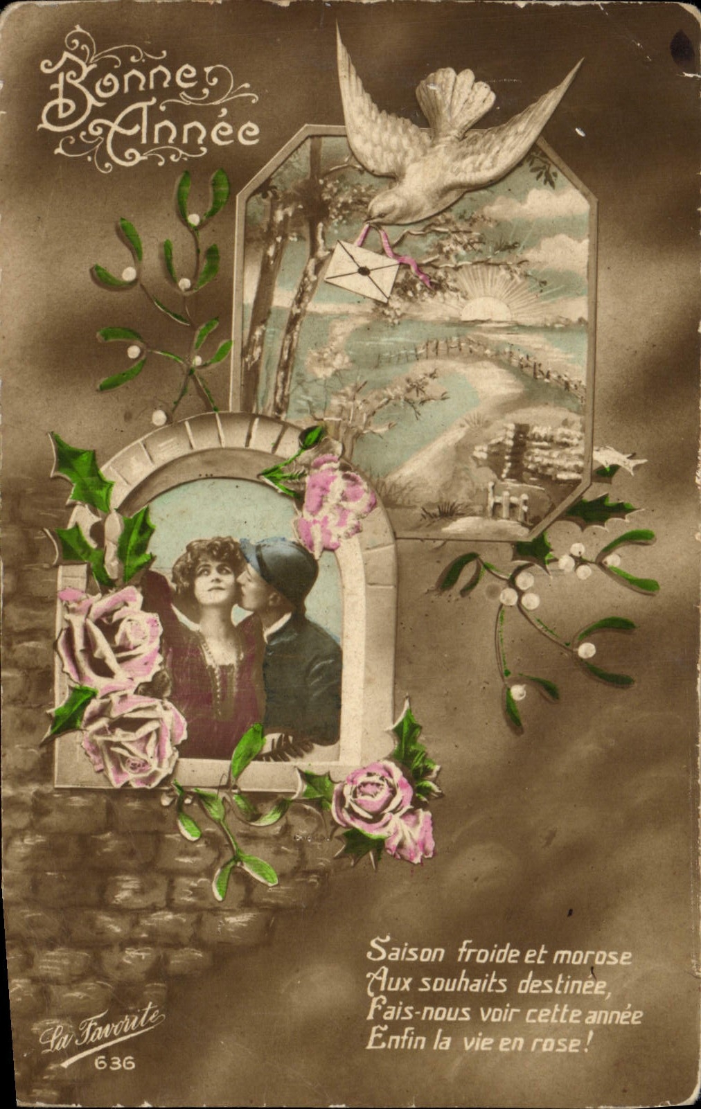 Bonne Année — Saison froide et morose, Fais-nous voir cette année Enfin la vie en rose ! — La Favorite n°636