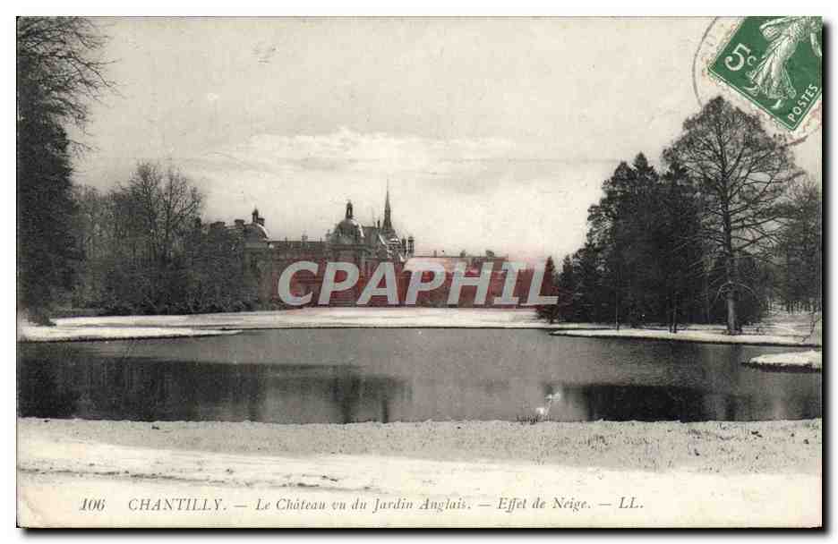 Antike Ansichtskarte Chantilly Das Schloss vom englischen Garten aus Schneeeffekt