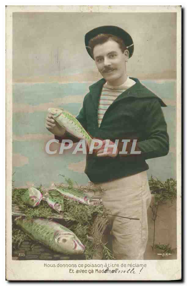 CPA Nous donnons ce poisson a tire de reclame Marin