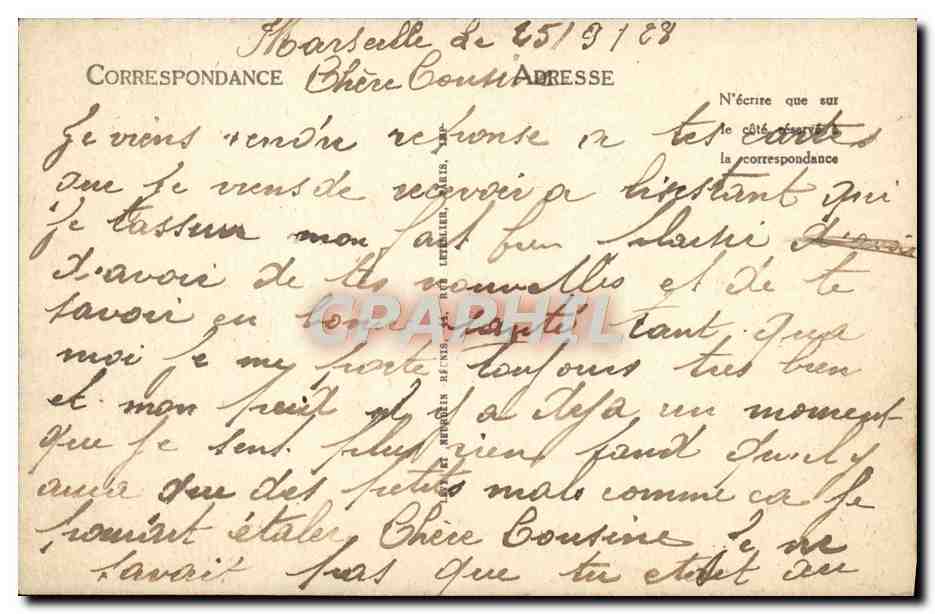 CPA Marseille Le Phare de la Desirade Depart d'un courrier de Chine China Bateau — Verso