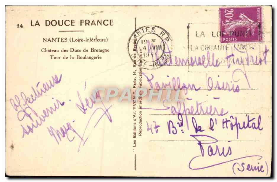 Château des Ducs de Bretagne — Tour de la Boulangerie — Éditions d'Art YVON, Nantes — Verso