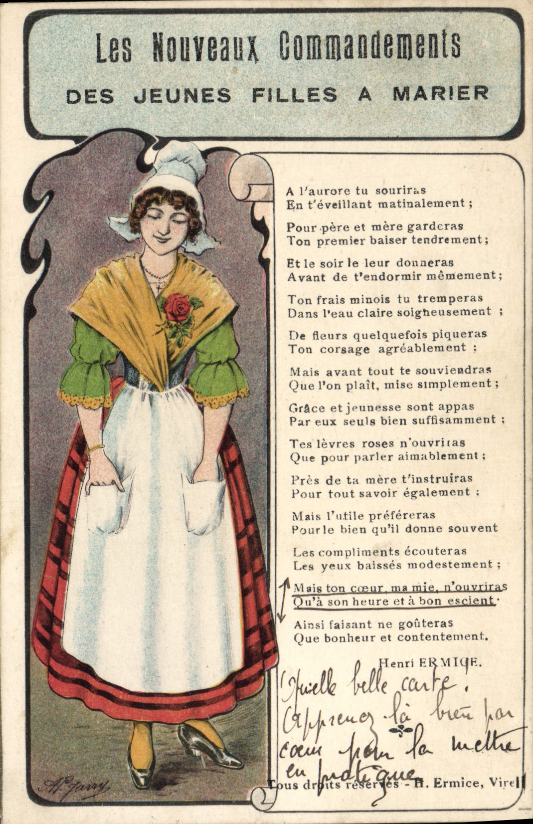 Les Nouveaux Commandements des jeunes filles à marier — Henri ERMIQUE — A. Spring