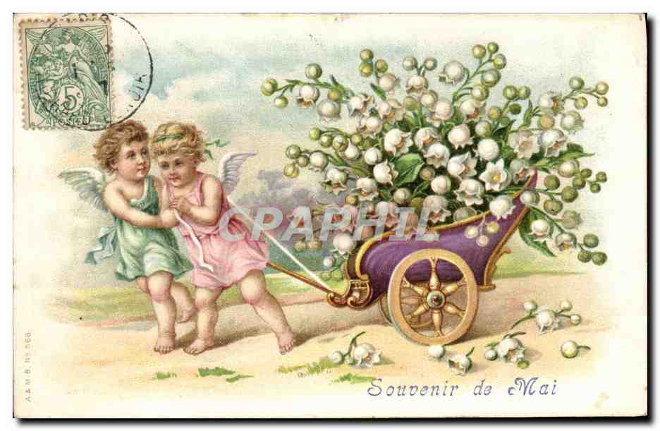 CPA Fantaisie Anges Ange Enfants Souvenir de Mai Muguet